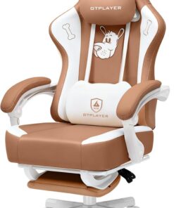 GTPLAYER Linda Silla de Gaming, Silla de Oficina ergonómica, con Orejas de Gato, Espuma viscoelástica y reposapiés, 150 kg, Piel sintética, Color marrón