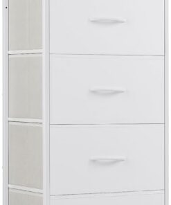 DUMOS Cómoda con cajones - Cómoda y aparadores para Dormitorio, Armario de Cocina con 4 cajones, cómoda con Marco de Acero Estable, Ideal para Dormitorio, salón (Blanco)