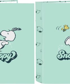 SNOOPY GROOVY - Carpeta Folio 4 Anillas, Ideal para Niños de Diferentes Edades, Cómoda y Versátil, Calidad y Resistencia, 27x6x33 cm, Color Verde Agua (Paquete de 2)