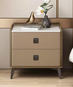 Mesita de Noche con Cajón, Losa de Roca Mesa Auxiliar, Cómoda de Noche Pequeña, Mesita Noche Moderna de Madera, Acabado en Cuero de Microfibra, for Sala de Estar, Dormitorio (Color : Khaki