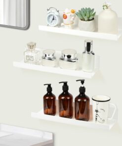 Estantes de Pared, Juego de 3 Acrílico Blanco Estanteria Pared, 30cm Estantería de Pare d Blanca Flotante Autoadhesivo, Baldas Pare d con Bordes para Baño Cocina Oficina en Casa