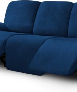 ULTICOR Fundas de Terciopelo de 8 Piezas para sofá reclinable, Fundas elásticas para sofá reclinable de 3 Cojines, Fundas de Muebles, Gruesas, Suaves, Lavables (Funda reclinable de 3 plazas, Azul