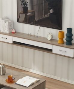 Mueble de TV Moderno de Pared - Soporte Flotante con 2 cajones, Consola Multimedia y Estante para Sala de Estar - Elegante diseño Gris (100 x 24 x 18 cm)