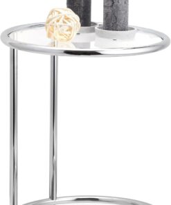 Relaxdays Mesa Auxiliar Redonda, Mesa Café Decorativa, Mesa de Diseño, Metal-Cristal, 53 x 45 cm, Plateado