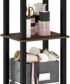 Furinno Estante Decorativo de 5 Niveles con una Papelera, Color Nogal, Negro y marrón Oscuro