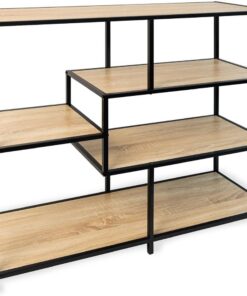 Consola Multifuncional con 5 Estantes Moa de Hierro 100x 34 x 90cm | Madera, Hierro, acabado madera, 100x 34 x 90cm