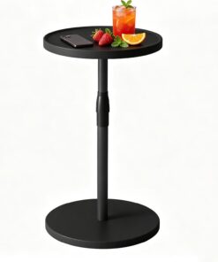 Mesa Auxiliar Negro Redonda Mesa De Noche Altura Regulable | Altura Regulable,Mesa Auxiliar Resistente Y Estable,Adecuada Para Salón Y Dormitorio,Ideal Para Espacios Reducidos