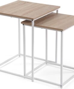 Versa Set Mesas de Centro Tigris Blanca, Estilo Moderno y Minimalista, 50x40x40 cm, Metal y Madera, Blanca