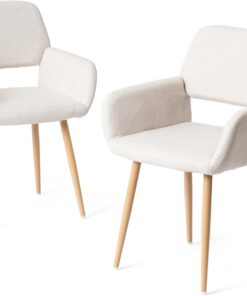 FurnitureR - Juego de 2 sillas Modernas, Patas de Metal, Respaldo Calado de Tela Beige, diseño escandinavo, para Comedor, Dormitorio, 56 x 53 x 80 cm