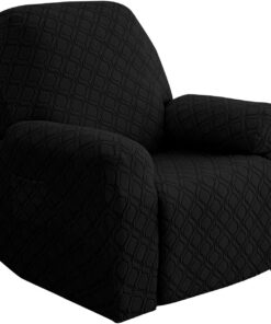 ele ELEOPTION - Funda de sillón relax extensible, funda para sofá relax de 1 plaza con bolsillo lateral, para sillón reclinable de relajación y masaje, 4 piezas con jacquard (negro)
