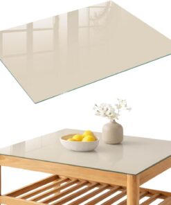 Tapa para Mesa de Centro 100x70 cm | Rectangular | Bordes Pulidos | Piedra clara | Pies Antideslizantes | Vetro Temperato | para la Cocina y Salón | con Impresión Decorativa