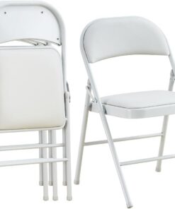 KAIHAOWIN Pack 4 Sillas Plegables, Sillas Plegable Tapizada con Estructura de Metal, Cómoda Silla Plegable para Comedores, Reuniones, Bodas, Eventos, Blanco