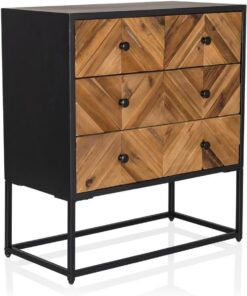 Cómoda de Madera Maciza, Estructura de Metal SANTJAGO Black Sun L Aparador con 6 cajones para recibidor de salón, 63 x 32 x 70,5 cm