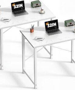 Sweetcrispy Escritorio de Oficina pequeño para Ordenador de 32 Pulgadas Trabajo de impresión con Marco de Metal Mesa de Madera Moderna Simple para el hogar Dormitorio PC Mesa - Blanco, Paquete de 2