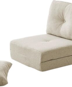 Puf pequeño para Dormitorio Sofá Cama Plegable y Perezoso con Funda Lavable, sillón reclinable Tatami, Asiento Junto a la Ventana(Blanco)