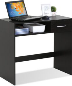 Furinno Jaya Escritorio, Madera, Espresso, Talla única | Estante inferior, escritorio rectangular de estudio para computadora, escritorio de oficina para oficina en casa, dormitorio