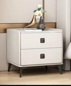 Mesita de Noche con Cajón, Losa de Roca Mesa Auxiliar, Cómoda de Noche Pequeña, Mesita Noche Moderna de Madera, Acabado en Cuero de Microfibra, for Sala de Estar, Dormitorio (Color : Wit,