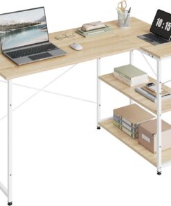 WOLTU Escritorio de Oficina, Mesa Multifuncional | Con Estantería y Almacenamiento, para Ordenador, Dormitorio, Estudio, 120x73x72 cm, Roble Claro y Blanco