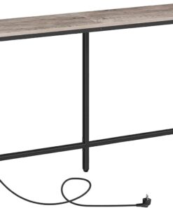 MAHANCRIS Mesa Consola con Tomas de Corriente, Aparador Estrecho de, Mesa de Entrada Estilo Industrial con Puerto USB, Mesa Auxiliar de Sofá para Entrada, Pasillo,Salón, Gris ACTHG18UE01