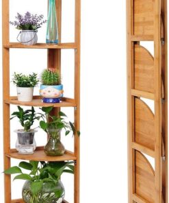 Bakaji - Estantería esquinera Plegable, 4 estantes, estantes de Madera de bambú, Mueble esquinero, Dimensiones 27 x 27 x 120 cm, Color bambú Natural