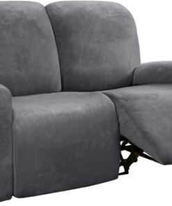 LINGKY Fundas Reclinables De 6 Piezas Fundas De Sofá Reclinables Elásticas De Terciopelo para Fundas De Sofá De 2 Cojines Fundas De Muebles Forma De Ajuste Grueso Suave (Gris)