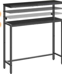HOOBRO Mesa de Consola, Mesa de Pasillo de 2 Niveles, Aparador de Entrada, Estilo Industrial, para Espacios Pequeños, Recibidor, Salón, Altura Ajustable de 80-100 cm, Negro EBB96XG01