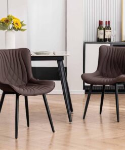 Kidol&Shellder - Juego de 2 sillas de comedor modernas, color marrón | Sillas de cocina de piel sintética con respaldo grueso, silla de ocio sin brazos con patas de metal para sala de estar