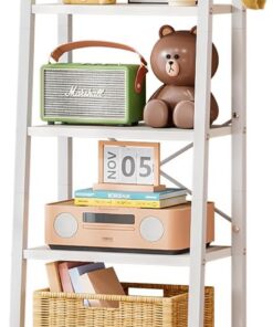 Estantería Escalera de 5 Niveles con 2 Cajones | Librería Independiente para Almacenaje y Exhibición, Estilo Industrial, Blanco, 39 × 29 × 161 cm
