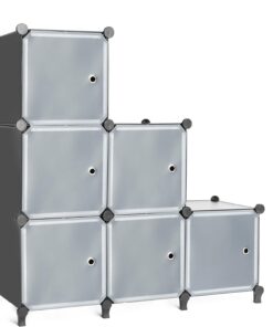 AWTATOS Organizador Almacenamiento 6 de Cubo con Puertas, Estante apilable | 6 cubos para dormitorio, estante de cubo de modular para bricolaje, solución de almacenamiento ideal para el hogar, negro