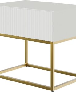 Selsey Mesita De Noche con Patas Doradas con Cajón Y Lamas 50 x 44 cm Mesilla De Noche Blanco Veldio