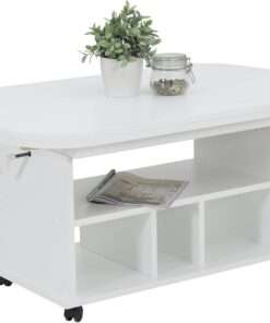 Hela Tische, Babsi - Mesa Auxiliar (Material Compuesto de Madera, Diseño de Roble, Revestimiento de Melamina, Altura Regulable 53-63 cm, Extensible 107-157 cm, con Ruedas)