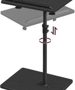 MAHANCRIS Mesa Auxiliar Giratoria 360º y Regulable en Altura, Mesita de Centro en Forma de C, Mesilla de Noche, con Tope para Teléfonos Móviles y Tabletas, para Salón, Sofá, Negro AETBK4501