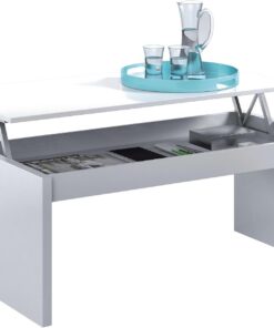 Habitdesign – Mesa de Centro Elevable, Mesa Auxiliar para Salón Comedor, Color Blanco Brillo, 102x43-54x50 cm - Modelo Zenit