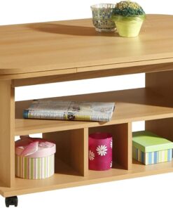 Hela Tische, Babsi - Mesa Auxiliar (Material Compuesto de Madera, Revestimiento de Melamina, Diseño de Haya, Altura Regulable 53-63 cm, Extensible 107-157 cm, con Ruedas)