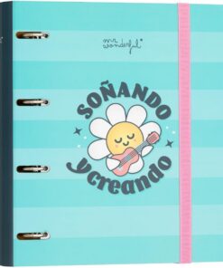 Mr. Wonderful - Carpeta con anillas y folios Wonder - Soñando y creando - Carpeta con 4 Anillas, Goma Elástica y Protección Antirayaduras - Incluye Recambio de Folios - 120 hojas