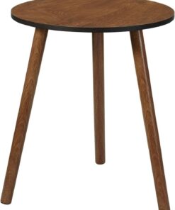 WELL HOME MOBILIARIO & DECORACIÓN Mesa Auxiliar Ø40x41cm en MDF con Patas de Madera de Pino y Acabado en Nogal Oscuro
