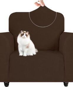 YSTELLAA Funda Sillon 1 Plaza Elasticas, Fundas De Sofa Ajustables, Universal Protector Cubre Sofa, con Reposabrazos, Antideslizante, Antiarañazos, Antimanchas, para Salón, Café Oscuro
