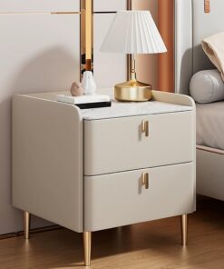 Mesita de Noche Moderna y Sencilla de Madera Maciza para Dormitorio, Armario de Almacenamiento con Dos cajones, Mesa Auxiliar pequeña y práctica, Gran Capacidad de Carga, Adecuada para dormi