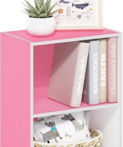 Furinno Luder Estantería Abierta Librería de 2 Niveles, Blanco/Rosa