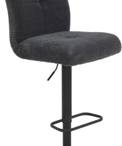 Hela Tische, Taburete de Bar Leni, Funda de Pana Gris Oscuro, Asiento cómodo con Cesta de muelles, Giratorio 360°, Altura Regulable, pie Trompeta Negro, Altura 102-124 cm