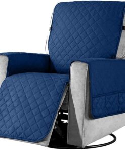 Funda para silla reclinable con 6 bolsillos laterales, silla reclinable, ajustable, suave, antideslizante, protector de cojín para sillón, sofá para el hogar con niños y mascotas (pequeño, azul marino