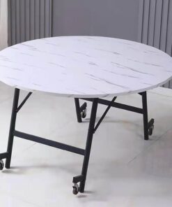 XJBTBA Mesa de Comedor Compacta, Mesa de Cocina Extensible, Mesa Redonda Plegable con 4 Ruedas, Soporte de Tubo de Acero Versátil, Ahorro de Espacio para Espacios Pequeños.