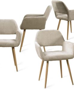 MEUBLE Cosy Juego de 4 Sillas de Comedor Escandinavo Sillón Tapizado en Tela con Reposabrazos Patas Metálicas para Cocina Salón
