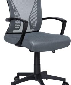 VOUNOT® Silla Oficina Ergonómica, Silla de Escritorio para Ordenador, Ajustable y Reclinable con Soporte Lumbar y Reposabrazos Cómodos, Malla Transpirable Ruedas Giratorias 360°, Gris