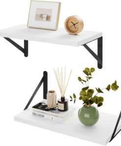 IBUYKE Estantes flotantes profundos para pared, juego de 2 estantes flotantes de 8 pulgadas de profundidad, estante de pared de madera de 16 pulgadas de ancho x 8 pulgadas de profundidad, estantería