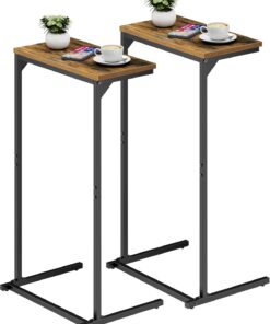 TUTOTAK Juego de 2 mesas auxiliares en forma de C, mesas auxiliares pequeñas, 72,9 cm de altura, mesa de café, mesa de sofá, para salón, dormitorio, color marrón V1TB01BB0712EU