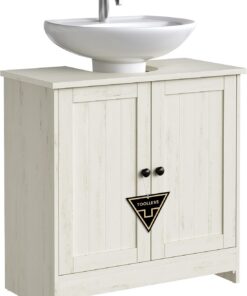 SONGMICS Home Mueble Bajo Lavabo para Baño, Snapsemble Montaje Súper Rápido, Armario con Estante Ajustable, para Lavabos con o sin Pedestal, Blanco Rústico BBC223WJ01