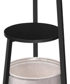 HOOBRO Mesa Auxiliar Redonda de 3 Niveles con Estantes y Bolsillo de Tela, Mesita de Noche, Mesa de Centro Pequeña para Espacios Reducidos, Mueble Lateral de Sofá, Salón, Dormitorio, Negro EBB169BZ01