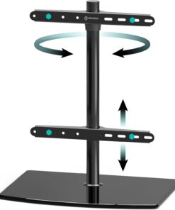 ONKRON Soporte TV 32-75 Pulgadas, hasta 40 kg, VESA 100x100-400x400, Soporte Television Giratorio, Base de Vidrio Templado, Sujeción para Colgar la Pantalla, Pie Television Universal, Negro PT3-B