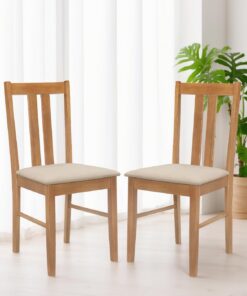 Hallowood Furniture Aston,Juego de sillas de comedor de tela de 2 pulgadas, acabado de roble claro, silla de comedor de madera maciza con almohadillas de tela, hogar, restaurante y café